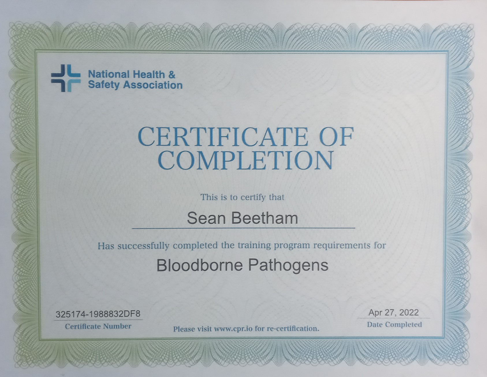 Bloodborne Pathogens Certified