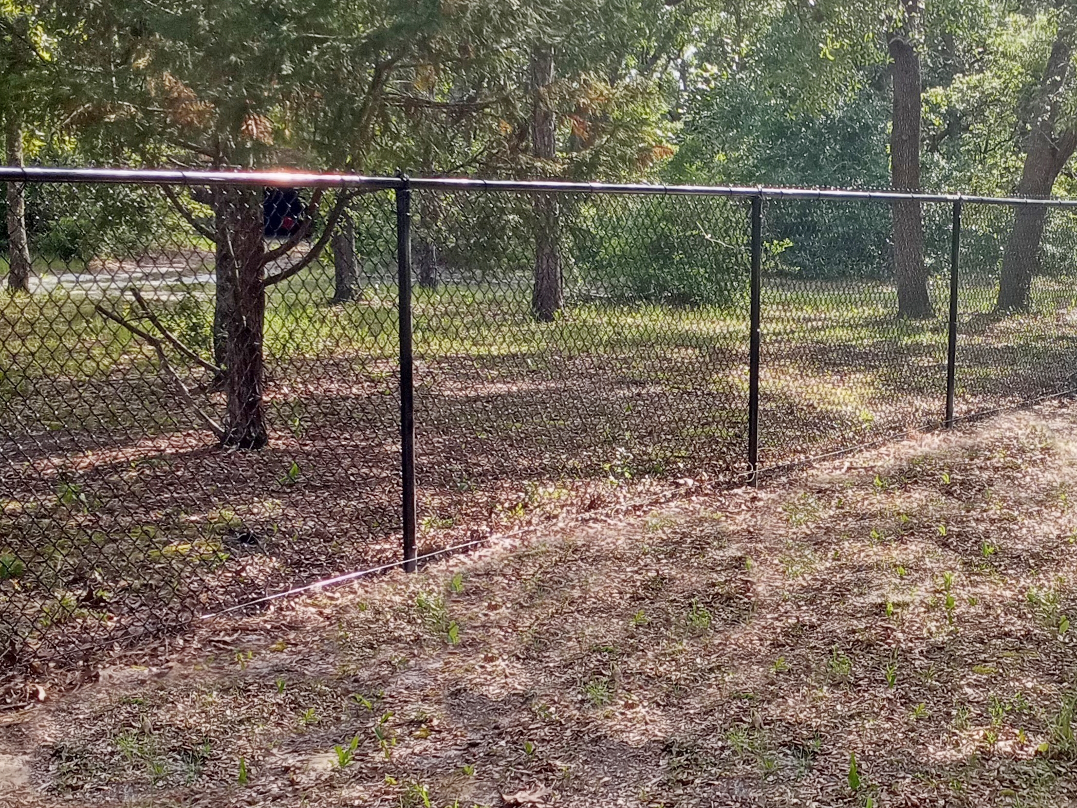 Black vinyl-coated chain link fence