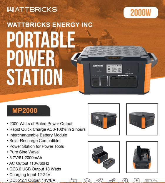 2000 Watt Solar Portable Generator Power Source