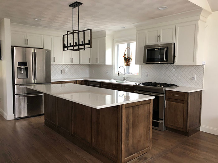 Ideal Home Improvement Kitchen Cabinet Refacing Refinishing Dracut   Two Tone Refaced Kitchen Georgetown Ma 