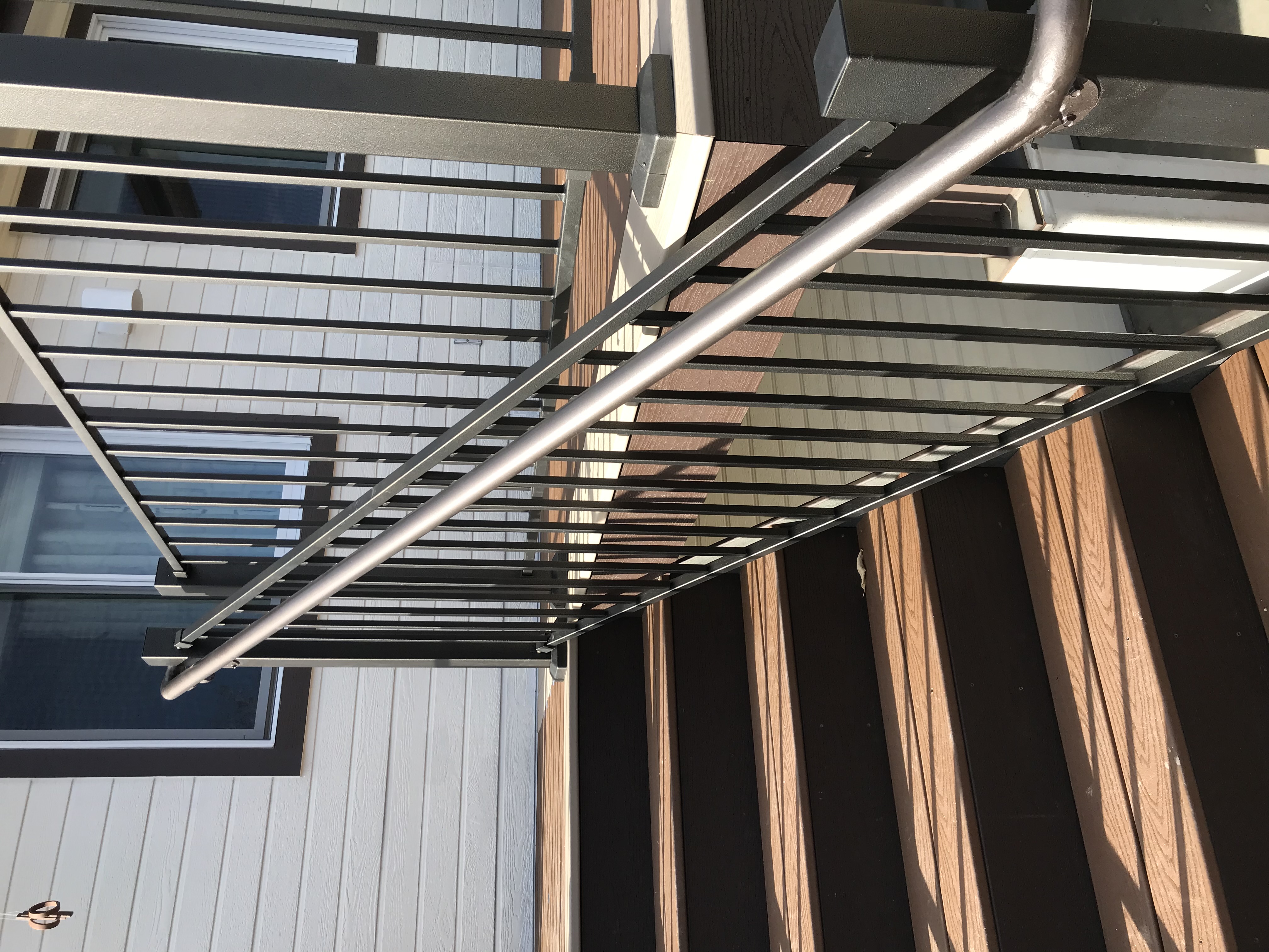 Deck, staircase, handrail, and steel railing