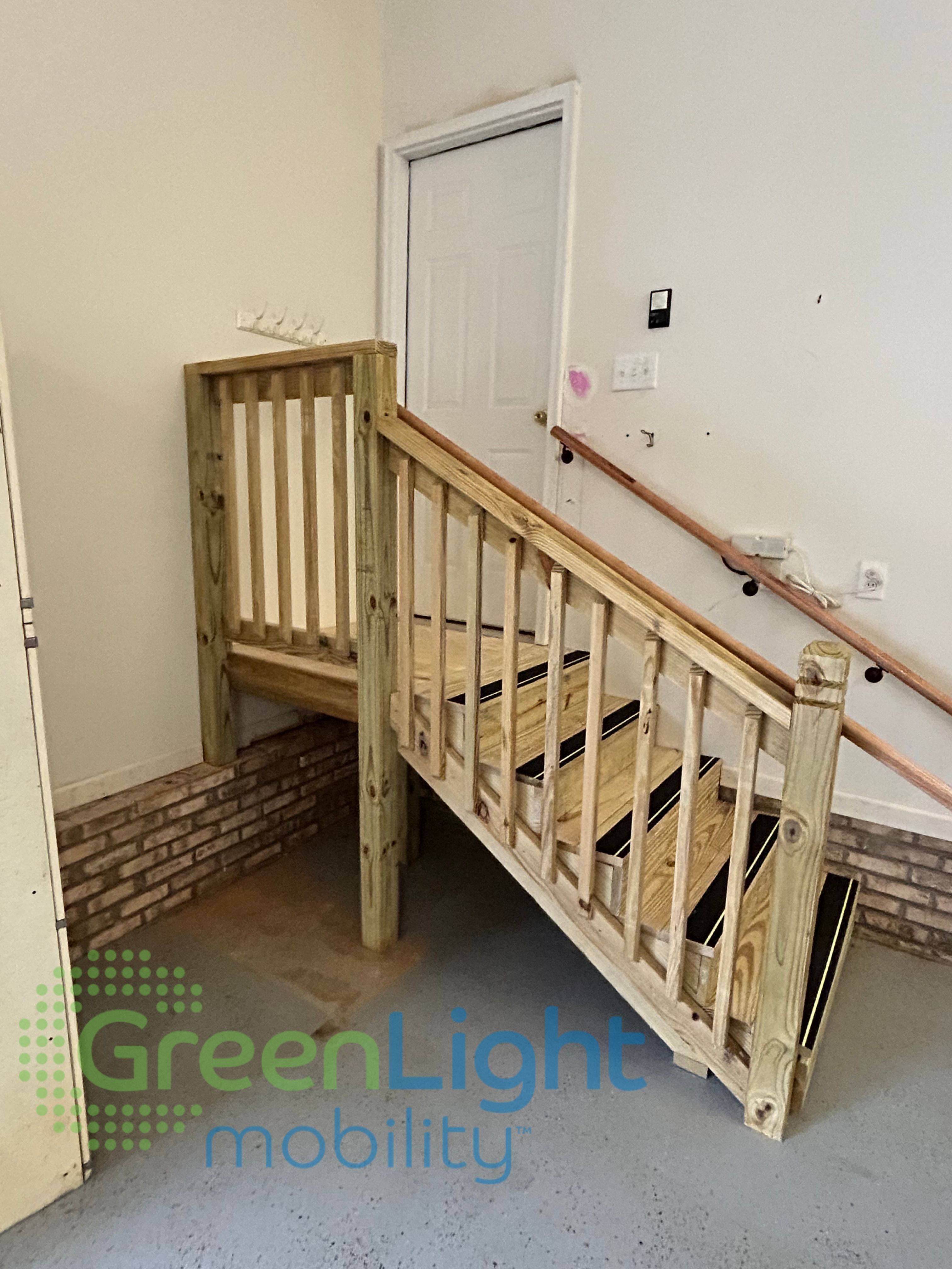 Wooden Platform and Steps with Handrail